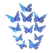 12Pcs Wall Stickers Hollow Out Butterfly Shape Wall Decal 3D Cut-out Sticker Refrigerator Stickers Decorative Paper Butterfly for DIY Art Decoration Removable Sticker